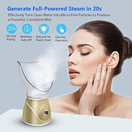 Beauty steaming face instrument $48.08 Dana Fashion Color: Gold Model: EU Beauty Tools Multifunctional steamed face beauty instrument Material description: ABS, silicone Net weight: 16.5kg / 15kg Function introduction: 1. Steamed face silicone cover and s