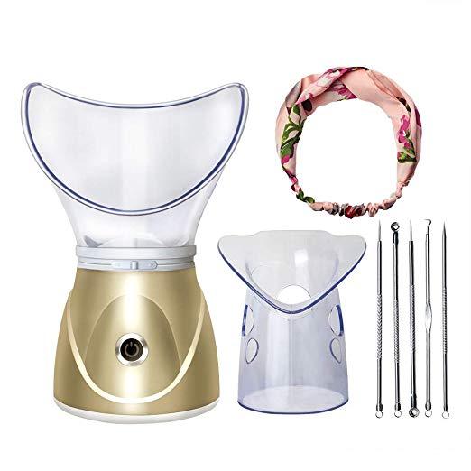 Beauty steaming face instrument $48.08 Dana Fashion Color: Gold Model: EU Beauty Tools Multifunctional steamed face beauty instrument Material description: ABS, silicone Net weight: 16.5kg / 15kg Function introduction: 1. Steamed face silicone cover and s