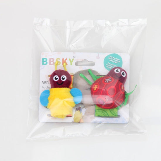 Beetle Bee Wristband Toy For Babies $12.50 Dana Fashion Color: Bee Watch Belt Toys & Hobbies Features; ring box Packaging; PP bag Toy material; fabric Ability development; visual, auditory, hand-eye coordination Size: about 15.8cm long ‘ 'Wristband diamet