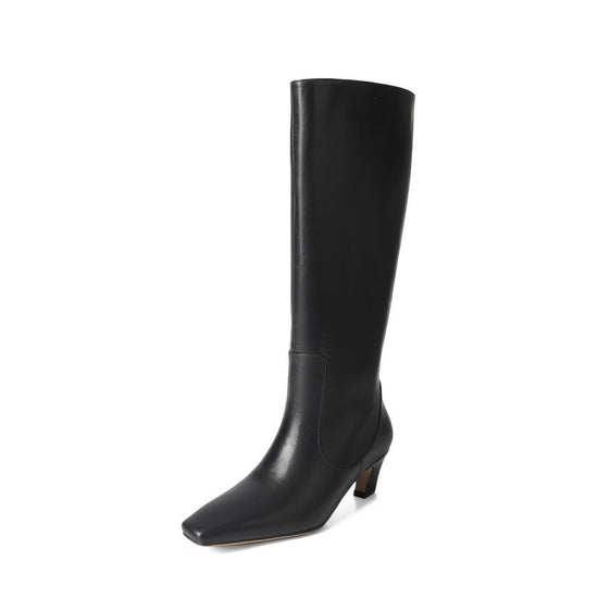 Below The Knee Tall Knight Boots $175.00 Dana Fashion Color: Black Size: 34 Women's shoes Product information: Pattern: solid color Lining material: Leather Color: black, khaki, creamy-white Processing Method: paint surface Heel height: mid heel (3-5CM) S