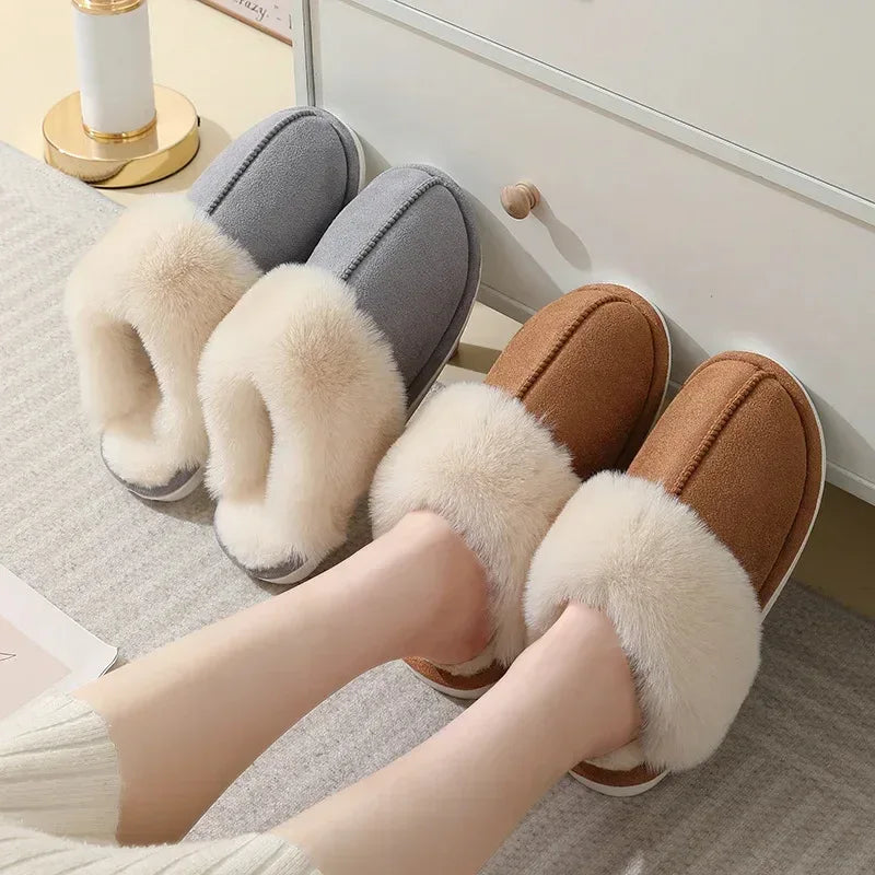 Winter Warm Plush Home Slippers Indoor Fur Slippers Women Soft Lined Cotton Shoes Comfy Non-Slip Bedroom Fuzzy House Shoes Women Couple - DanaFashionstore