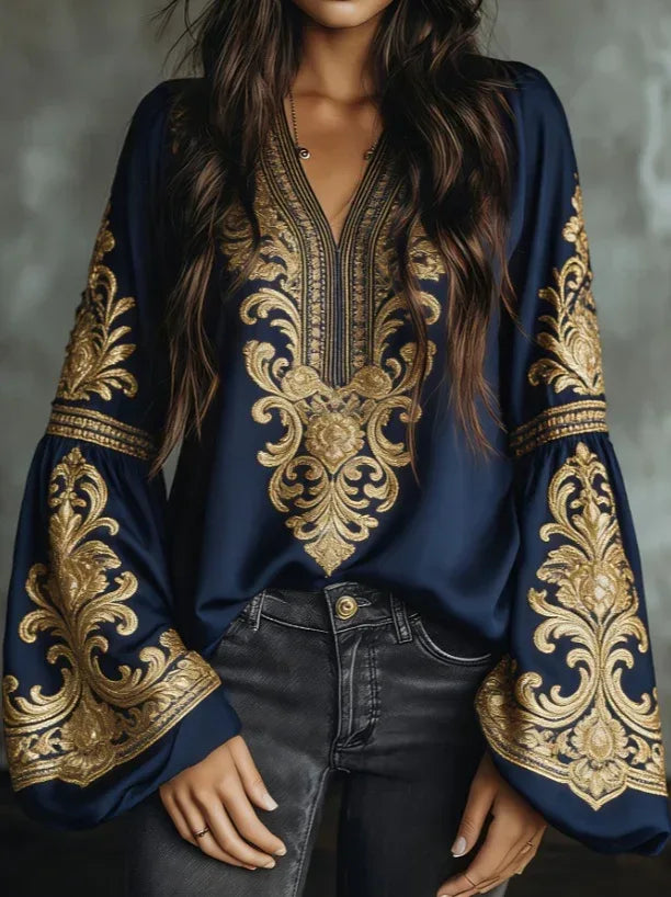 Ethnic Style Retro Embroidered Loose Long-sleeved Shirt - DanaFashionstore