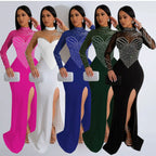 Rhinestone Pearl See-Through Dress 2026 - Waist-Tight Split Dress - DanaFashionstore
