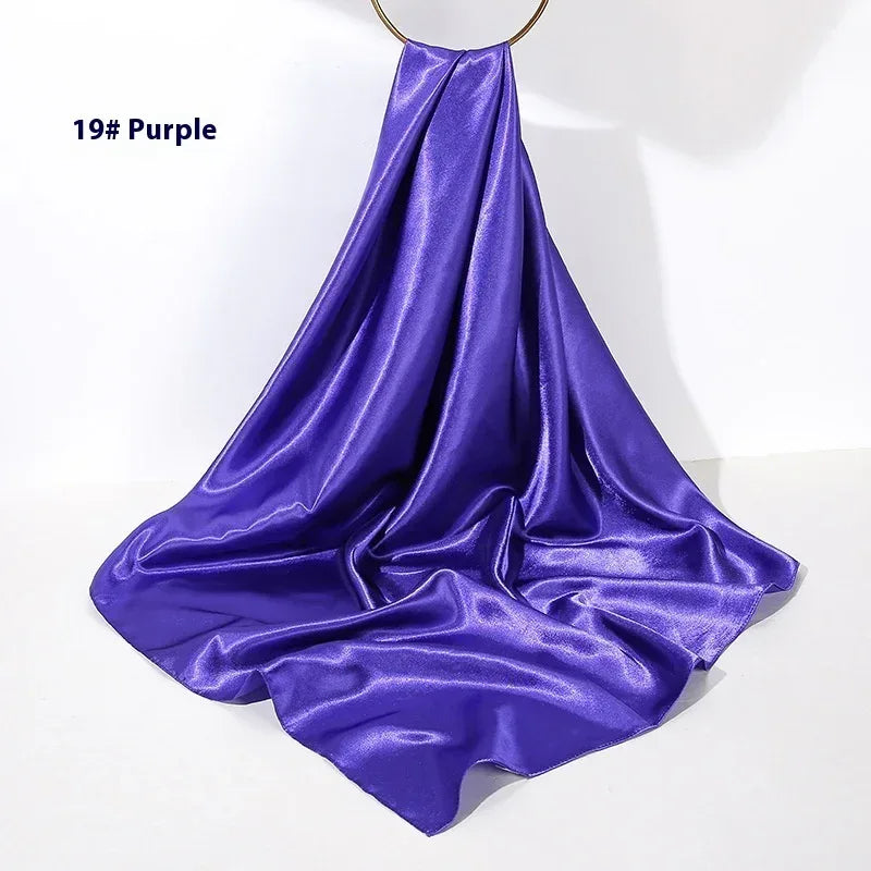 Pure Color Silk Scarf Artificial Silk 90cm Shiny Satin Shawl - DanaFashionstore