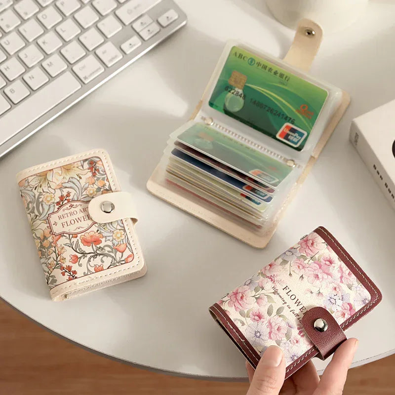 Women's Flower Oil Painting Retro Style Large Capacity Card Holder - DanaFashionstore