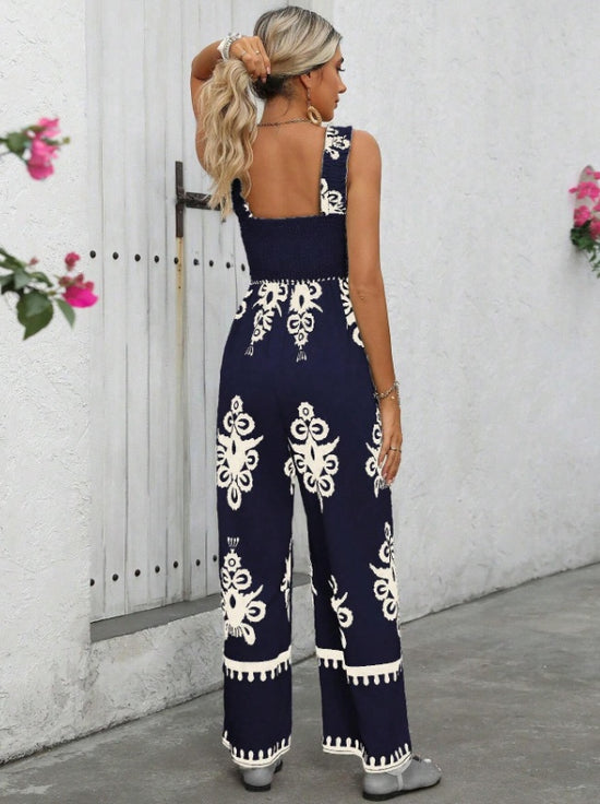Women's Vacation Casual Sleeveless Printed Wide Leg Jumpsuit