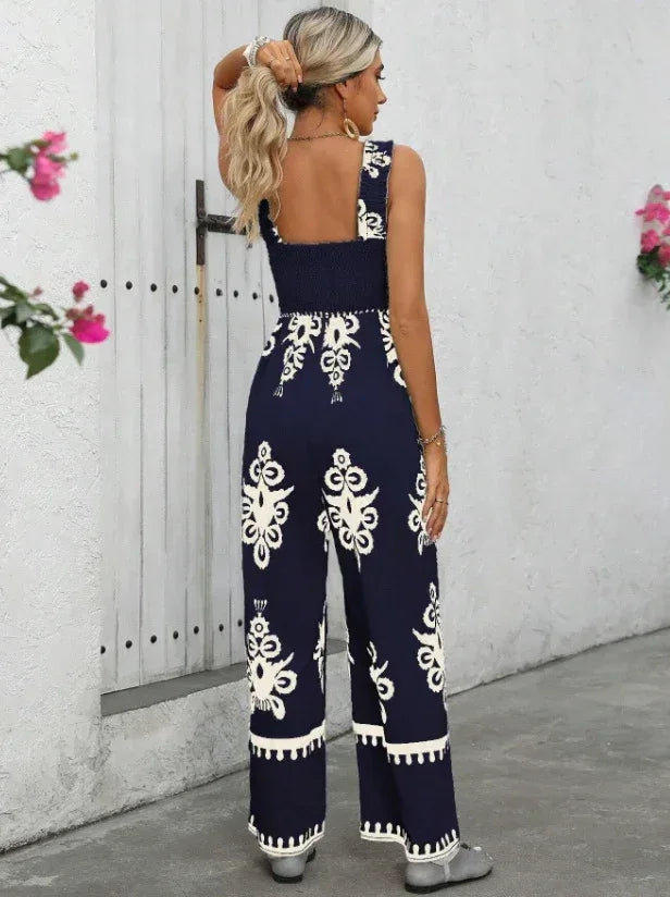 Women's Vacation Casual Sleeveless Printed Wide Leg Jumpsuit - DanaFashionstore