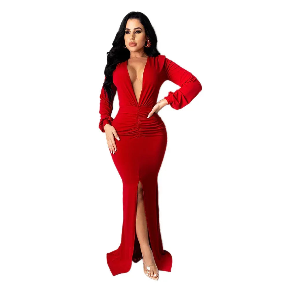 Women's Large V-neck Slim-fit Nightclub Evening Dress - DanaFashionstore
