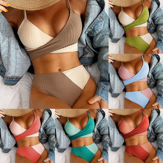 Bikini Patchwork Swimwear Ribbed Women's Swimsuit Knot Back Beachwear Ruched Butt Biquinis Bathing Suits $31.93 Dana Fashion Color: Black Size: L Women's clothing Overview: High elasticity, soft and comfortable Scoop neckline, spaghetti straps High waist-
