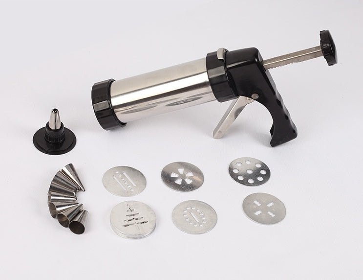 Biscuit Press Biscuit Machine $45.39 Dana Fashion style: Biscuit machine Dana's Kitchen Overview: Purpose: Bake cookies and decorate cakes Stainless steel cookie gun 1.100g butter, 130g low gluten flour, 50g white sugar without milk and other, other recip