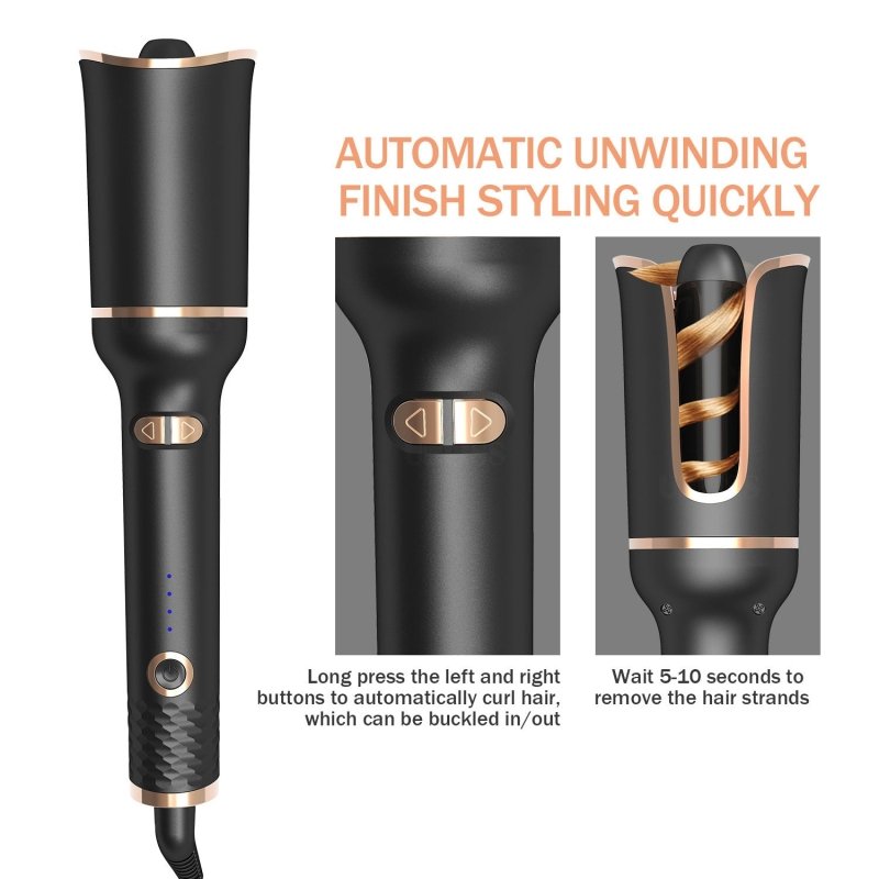 Black Automatic Spiral Electric Curling Iron Negative Ion $45.99 Dana Fashion Color: Black Electrical outlet: EU Beauty Tools Product information: Product category: curling iron Thermal conductor material: tourmaline ceramic Temperature control adjustment