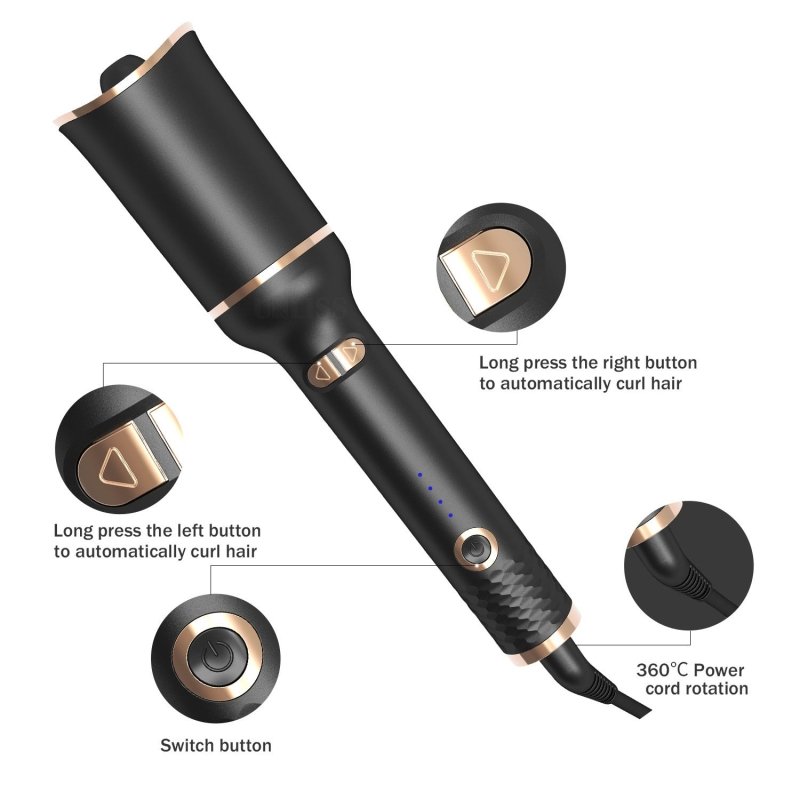 Black Automatic Spiral Electric Curling Iron Negative Ion $45.99 Dana Fashion Color: Black Electrical outlet: EU Beauty Tools Product information: Product category: curling iron Thermal conductor material: tourmaline ceramic Temperature control adjustment
