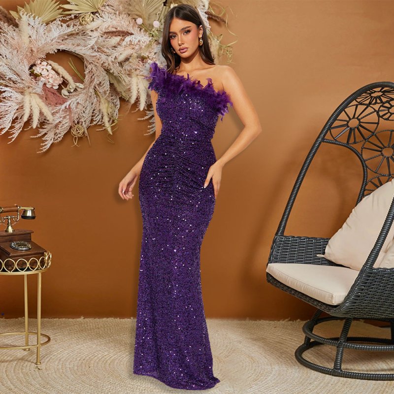 Black Paillette Feather Stitching Sequin Sexy Evening Dress Women $58.86 Dana Fashion Color: Purple Size: L Women's clothing معلومات المنتج: النمط: لون سادة نوع التنورة: تنورة الورك اللون: أسود، أرجواني، أحمر نوع الخصر: خصر متوسط ​​المقاس: S، M، L، XL، XX