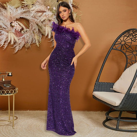 Black Paillette Feather Stitching Sequin Sexy Evening Dress Women $58.86 Dana Fashion Color: Purple Size: L Women's clothing معلومات المنتج: النمط: لون سادة نوع التنورة: تنورة الورك اللون: أسود، أرجواني، أحمر نوع الخصر: خصر متوسط ​​المقاس: S، M، L، XL، XX