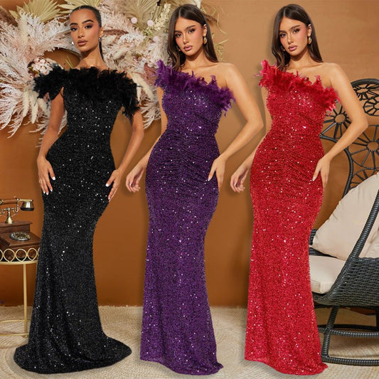 Black Paillette Feather Stitching Sequin Sexy Evening Dress Women $58.86 Dana Fashion Color: Black Size: L Women's clothing معلومات المنتج: النمط: لون سادة نوع التنورة: تنورة الورك اللون: أسود، أرجواني، أحمر نوع الخصر: خصر متوسط ​​المقاس: S، M، L، XL، XXL