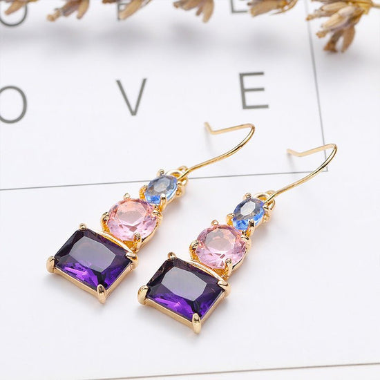 Blue Mixed Color Amethyst Topaz Earrings $20.13 Dana Fashion Color: Light Blue Pink Purple Women's Accessories Product information: Treatment Process: Electroplating Color: light blue pink purple Applicable population: Female Material: Copper Shape: Geome