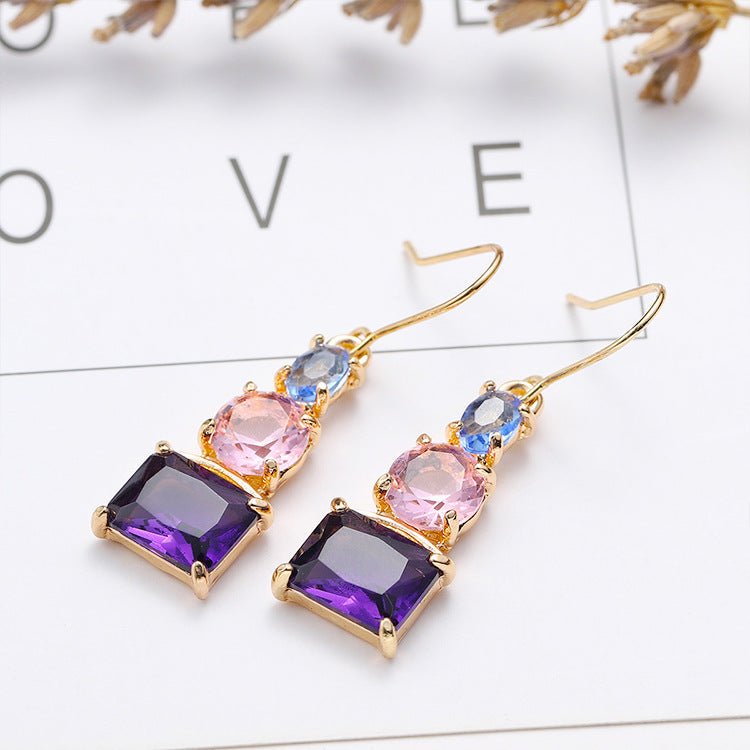 Blue Mixed Color Amethyst Topaz Earrings $20.13 Dana Fashion Color: Light Blue Pink Purple Women's Accessories Product information: Treatment Process: Electroplating Color: light blue pink purple Applicable population: Female Material: Copper Shape: Geome