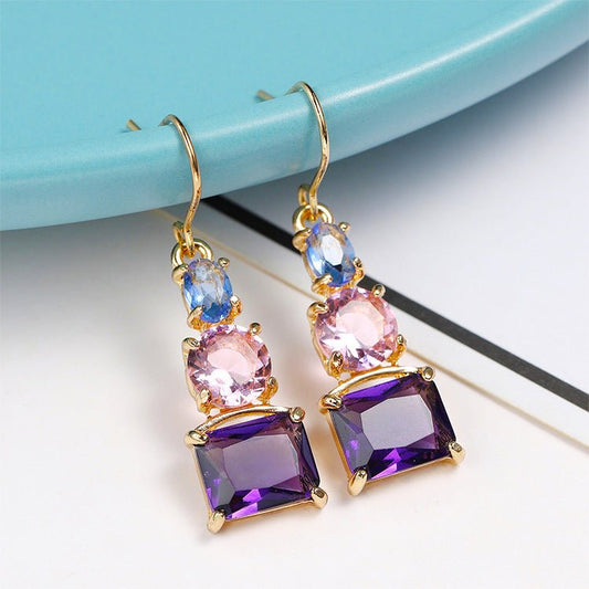 Blue Mixed Color Amethyst Topaz Earrings $20.13 Dana Fashion Color: Light Blue Pink Purple Women's Accessories Product information: Treatment Process: Electroplating Color: light blue pink purple Applicable population: Female Material: Copper Shape: Geome