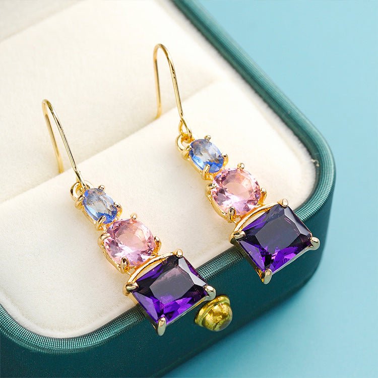 Blue Mixed Color Amethyst Topaz Earrings $20.13 Dana Fashion Color: Light Blue Pink Purple Women's Accessories Product information: Treatment Process: Electroplating Color: light blue pink purple Applicable population: Female Material: Copper Shape: Geome