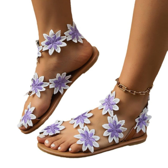 Bohemian Flower Roman Sandals Fashion $27.99 Dana Fashion Color: Blue Size: 35 Women's shoes Product information: Pattern: ethnic Upper height: low top Processing method:/ Size: 35,36,37,38,39,42,43,40,41 Sole craft: viscose shoes Sole material: rubber Po