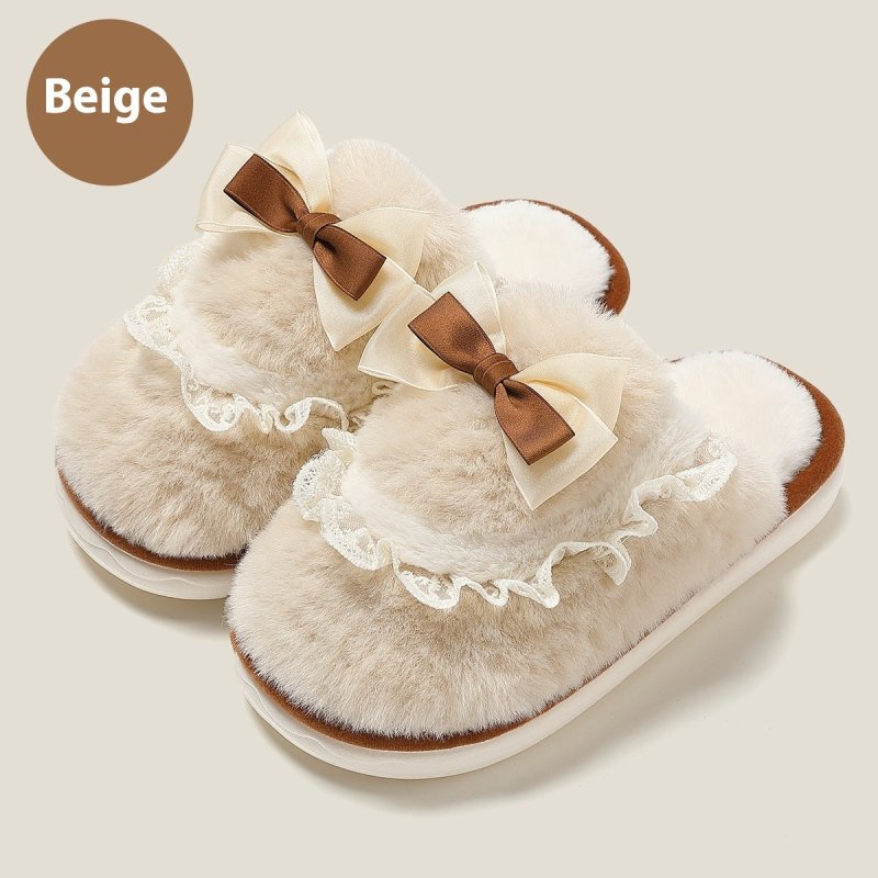 Bow Cotton Slippers Interior Home Warm $54.53 Dana Fashion Color: Beige Size: Female 36 To 37 Women's shoes Product information: Pattern: Bow Lining material: artificial velboa Color: green, pink, beige, gray, dark coffee Heel height: flat Heel shape: rou