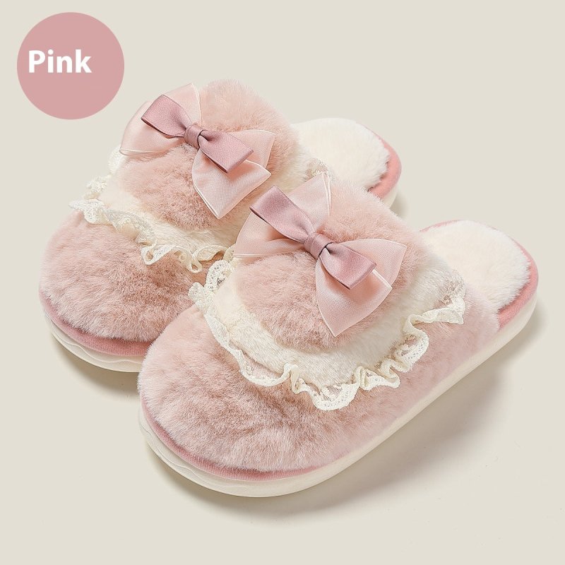 Bow Cotton Slippers Interior Home Warm $54.53 Dana Fashion Color: Pink Size: Female 36 To 37 Women's shoes Product information: Pattern: Bow Lining material: artificial velboa Color: green, pink, beige, gray, dark coffee Heel height: flat Heel shape: roun