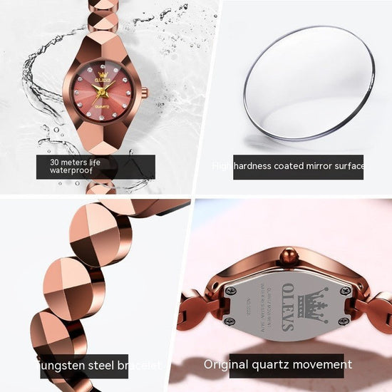 Bracelet Ceramic Tungsten Steel Quartz Watch $59.00 Dana Fashion Color: Gold Women's Accessories Product information: Material: Precision steel material+synthetic zircon Color: Rose gold plated Craftsmanship: Diamond inlay, polishing, polishing Size: Inne