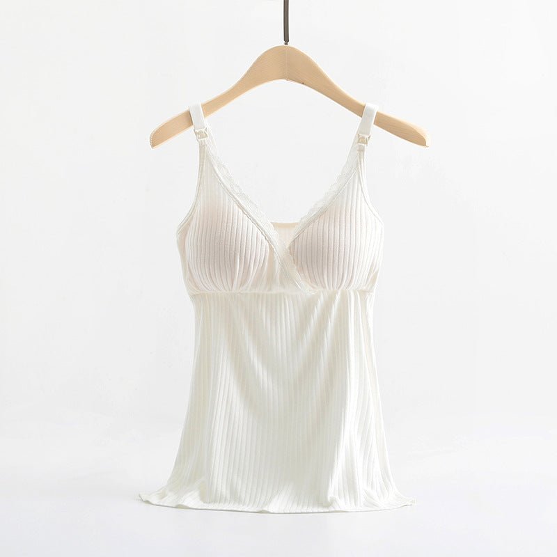 Breast feeding vest with cross elastic bra $19.41 Dana Fashion Color: White Size: 3XL Baby & Mother Fabric name: Modal Main fabric composition: cotton Main fabric ingredient content 95 (%) Product category camisole 1. Asian sizes are 1 to 2 sizes smaller