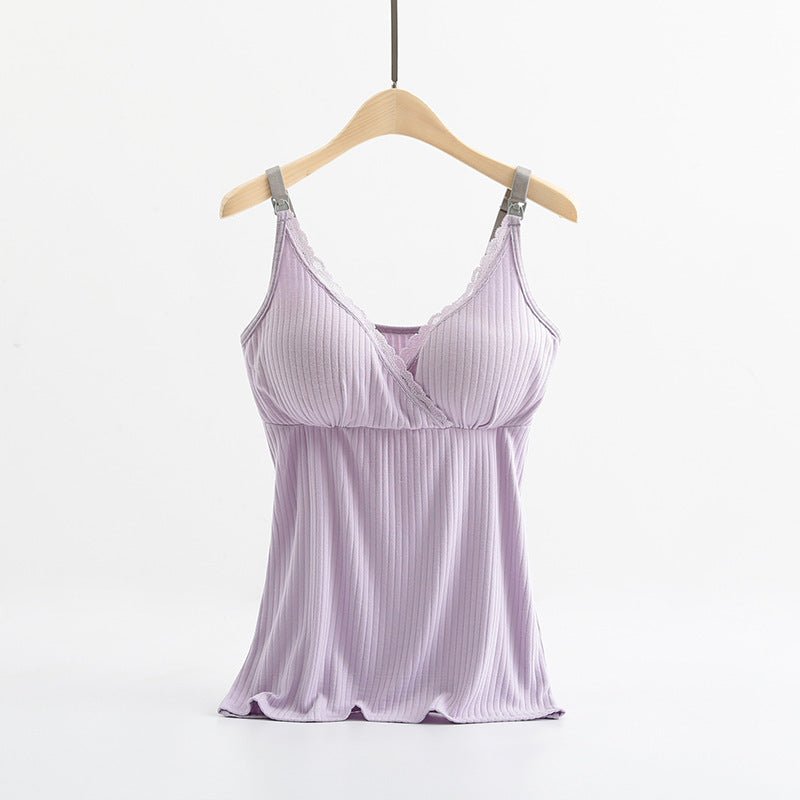 Breast feeding vest with cross elastic bra $19.41 Dana Fashion Color: Purple Size: 3XL Baby & Mother Fabric name: Modal Main fabric composition: cotton Main fabric ingredient content 95 (%) Product category camisole 1. Asian sizes are 1 to 2 sizes smaller