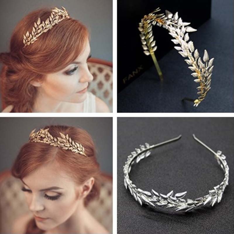 Bridal Golden Leaf Headband Alloy Crown Hair Accessories $15.00 Dana Fashion Color: Gold Women's Accessories Product information: Color: Gold non-diamond type, Silver non-diamond type Material: iron sheet Product size: 12 * 15cm Packing list: 1* Headband