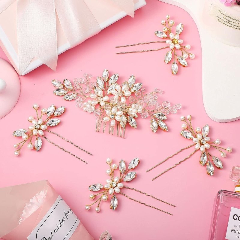 Bridal Wedding Handmade Pearl Crystal Hair Comb $25.72 Dana Fashion Color: Gold 5pcs set Women's Accessories Product information: Color: gold 5 in one group, silver 5 in one group, Green 5 in one group, Blue 5 in one group, Red 5 in one group, silver TS v