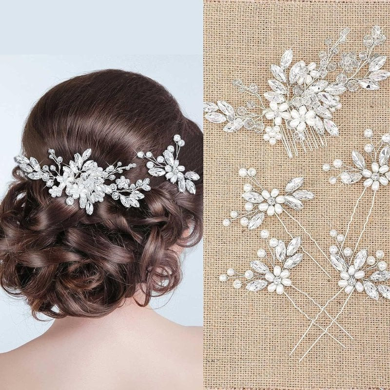 Bridal Wedding Handmade Pearl Crystal Hair Comb $25.72 Dana Fashion Color: Silver 5pcs set Women's Accessories Product information: Color: gold 5 in one group, silver 5 in one group, Green 5 in one group, Blue 5 in one group, Red 5 in one group, silver TS