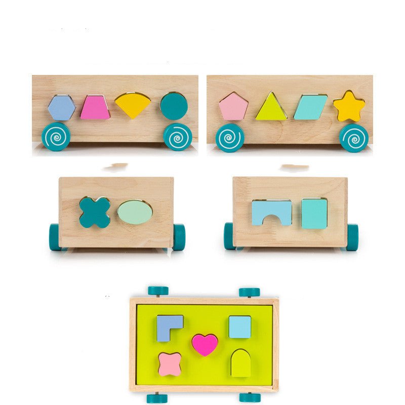 Building block toys for young children $65.14 Dana Fashion Color: Intellectual car Toys & Hobbies Geometric Shape Sorter On Wheels ●Wooden shape sorter on wheels ●Geometric cubes, shape sorter that is for fun play. ●Montessori style learning shapes and co