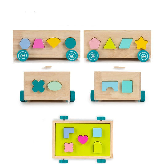 Building block toys for young children $65.14 Dana Fashion Color: Intellectual car Toys & Hobbies Geometric Shape Sorter On Wheels ●Wooden shape sorter on wheels ●Geometric cubes, shape sorter that is for fun play. ●Montessori style learning shapes and co