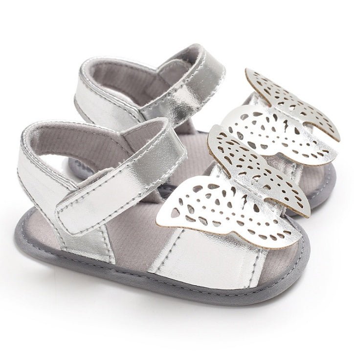 Butterfly baby sandals PU leather baby girls boys Nonslip soft soled Casual Sandals $14.39 Dana Fashion Color: silver size: 11CM Baby & Mother Product Category: Toddler shoes Applicable gender: female Upper material: artificial PU Style: cute Thickness: o