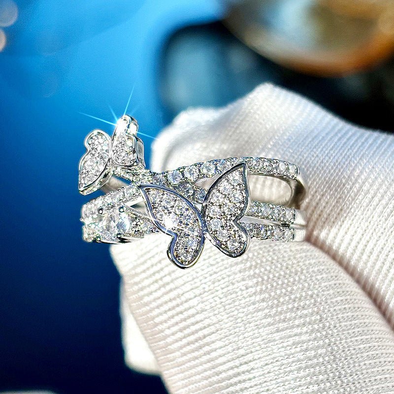 Butterfly Multi-layer Design Ring Sweet $13.06 Dana Fashion Color: T0439 White Gold Color Size: 10 Yards Women's Accessories Product information: Type: Ring Treatment Process: inlaid zircon Color: T0439 White Gold Applicable population: Female Size: no.6,