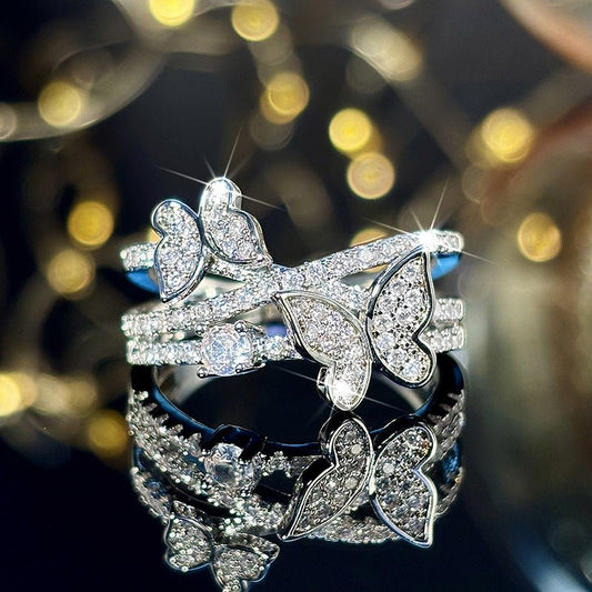 Butterfly Multi-layer Design Ring Sweet $13.06 Dana Fashion Color: T0439 White Gold Color Size: 10 Yards Women's Accessories Product information: Type: Ring Treatment Process: inlaid zircon Color: T0439 White Gold Applicable population: Female Size: no.6,