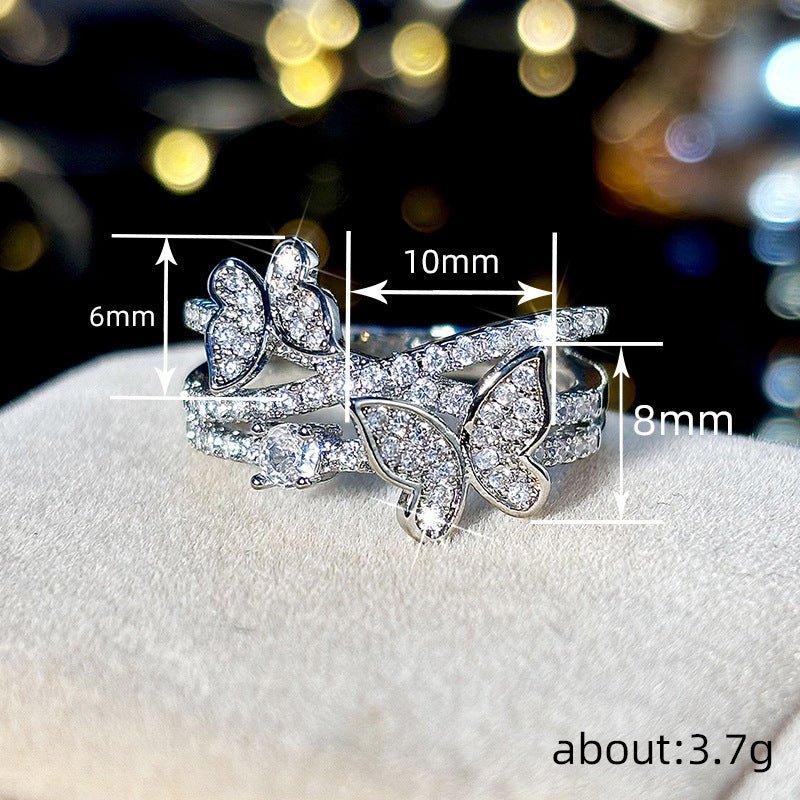 Butterfly Multi-layer Design Ring Sweet $13.06 Dana Fashion Color: T0439 White Gold Color Size: 10 Yards Women's Accessories Product information: Type: Ring Treatment Process: inlaid zircon Color: T0439 White Gold Applicable population: Female Size: no.6,
