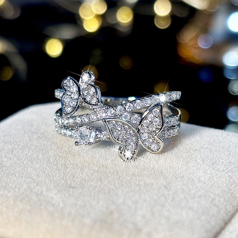 Butterfly Multi-layer Design Ring Sweet $13.06 Dana Fashion Color: T0439 White Gold Color Size: 10 Yards Women's Accessories Product information: Type: Ring Treatment Process: inlaid zircon Color: T0439 White Gold Applicable population: Female Size: no.6,