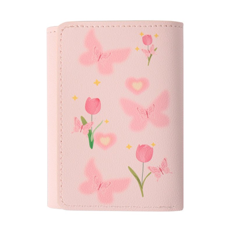 Butterfly-patterned Short Style Three-fold Wallet Multifunction $19.00 Dana Fashion Color: Pink Roses Women's Bags Product information: Color: beige dot rose, pink rose, simple pen rose, black dot Rose Function: waterproof, wear-resistant, and storable Ma