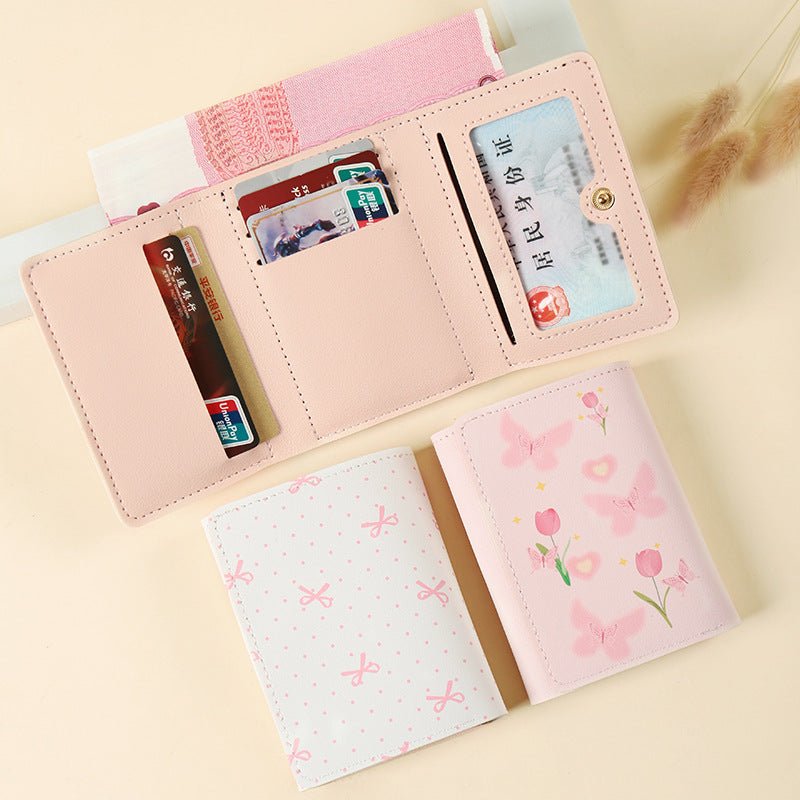 Butterfly-patterned Short Style Three-fold Wallet Multifunction $19.00 Dana Fashion Color: Beige Dots Rose Women's Bags Product information: Color: beige dot rose, pink rose, simple pen rose, black dot Rose Function: waterproof, wear-resistant, and storab