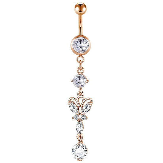 Butterfly Stainless Steel Plus Copper Parts Piercing Jewelry $13.00 Dana Fashion Color: Butterfly Rose Gold Women's Accessories Product information: Type: navel decoration Treatment Process: Electroplating Color: four diamonds-silver, four diamonds-gold,