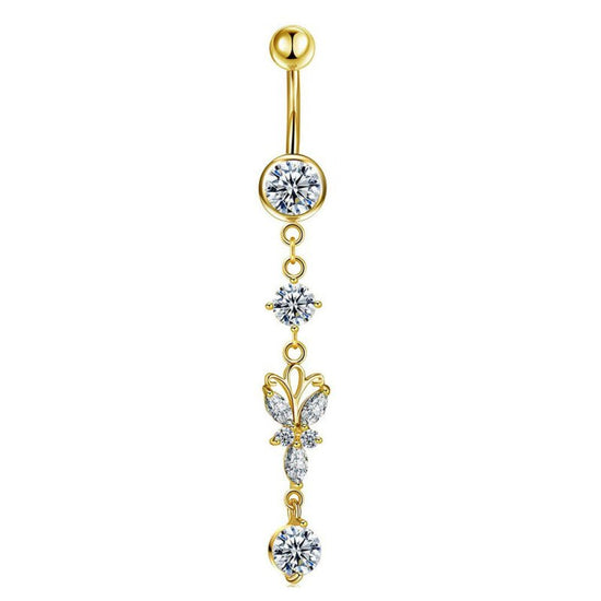 Butterfly Stainless Steel Plus Copper Parts Piercing Jewelry $13.00 Dana Fashion Color: Butterfly Gold Women's Accessories Product information: Type: navel decoration Treatment Process: Electroplating Color: four diamonds-silver, four diamonds-gold, four
