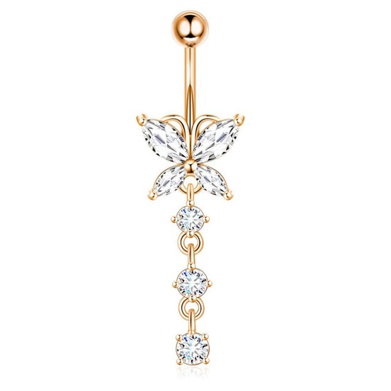 Butterfly Stainless Steel Plus Copper Parts Piercing Jewelry $13.00 Dana Fashion Color: Butterfly Diamond Rose Gold Women's Accessories Product information: Type: navel decoration Treatment Process: Electroplating Color: four diamonds-silver, four diamond