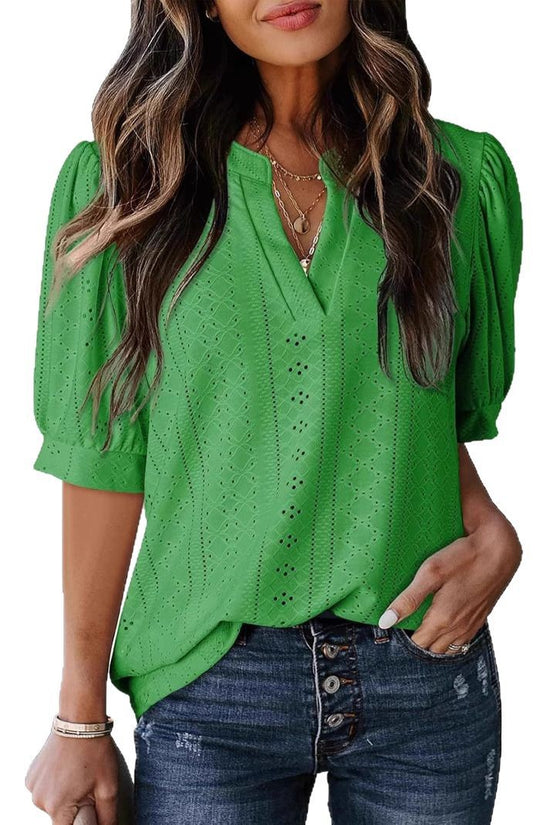 Women's Summer Business Casual Blouse V-neck Short Sleeve Shirt