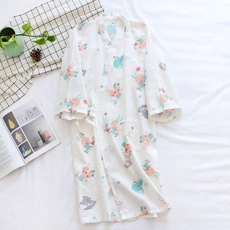 Women Bathrobe Nightdress Long Sleeve Nightgown Cotton Gauze - Dana Fashion