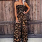 Women's Leopard Print Halter Backless Jumpsuit - DanaFashionstore