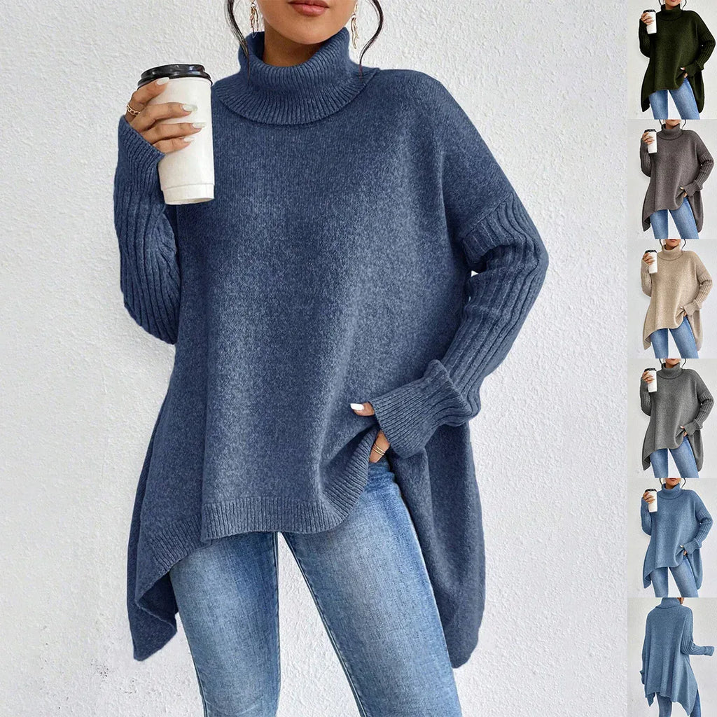 Irregular Turtleneck Sweater Winter Loose Long Sleeve Knitted Tops Leisure Warm Pullover Sweater Women's Clothing - DanaFashionstore