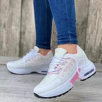 Women's Fly Wedge Wedge Round Toe Lace Up Mesh Large Size Casual Sneakers - DanaFashionstore
