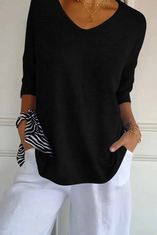 Solid Long Sleeve Sweater Slimming V-neckline Knitwear Women's Bottoming Shirt - DanaFashionstore
